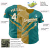 Custom Graffiti Pattern White Teal-Old Gold 3D Scratch Authentic Baseball Jersey