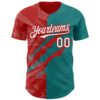 Custom Graffiti Pattern White Teal-Red 3D Scratch Authentic Baseball Jersey