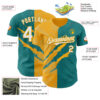 Custom Graffiti Pattern White Teal-Gold 3D Scratch Authentic Baseball Jersey