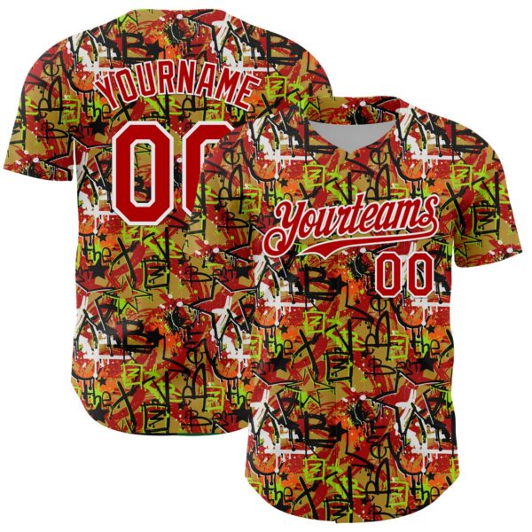 Custom Graffiti Pattern Red-White Splatter Authentic Baseball Jersey