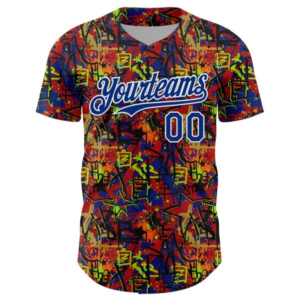 Custom Graffiti Pattern Royal-White Splatter Authentic Baseball Jersey