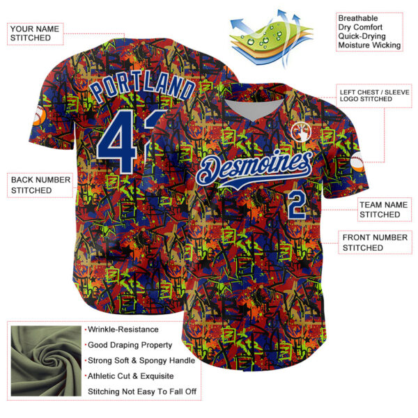 Custom Graffiti Pattern Royal-White Splatter Authentic Baseball Jersey