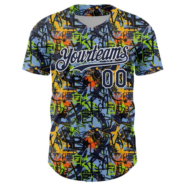Custom Graffiti Pattern Navy-White Splatter Authentic Baseball Jersey