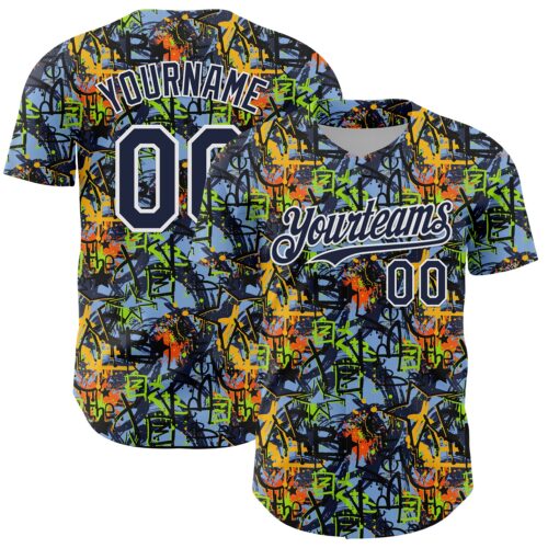 Custom Graffiti Pattern Navy-White Splatter Authentic Baseball Jersey
