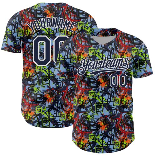 Custom Graffiti Pattern Navy-White Splatter Authentic Baseball Jersey