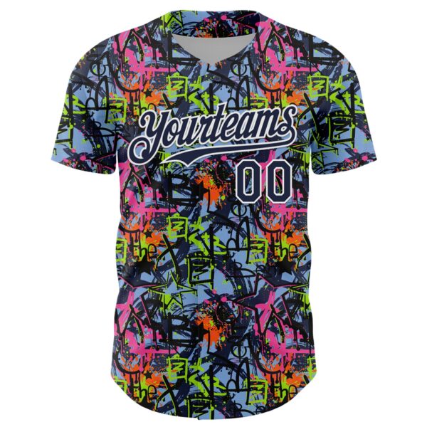 Custom Graffiti Pattern Navy-White Splatter Authentic Baseball Jersey