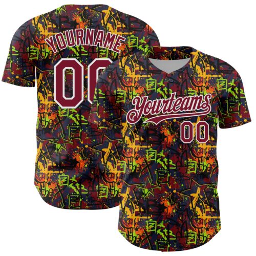 GraffitiP0767 Custom Graffiti Pattern Crimson-White Splatter Authentic Baseball Jersey
