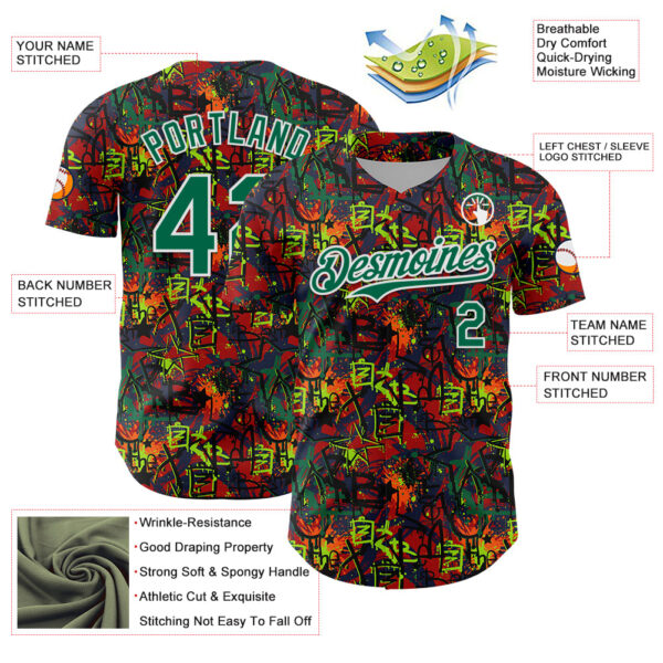 Custom Graffiti Pattern Kelly Green-White Splatter Authentic Baseball Jersey