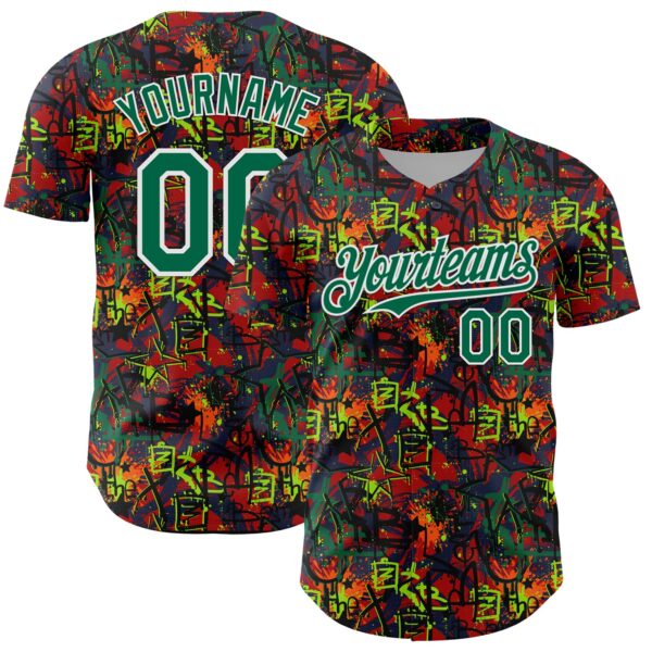 Custom Graffiti Pattern Kelly Green-White Splatter Authentic Baseball Jersey