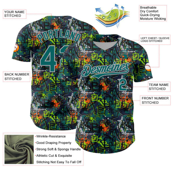 Custom Graffiti Pattern Teal-Gray Splatter Authentic Baseball Jersey