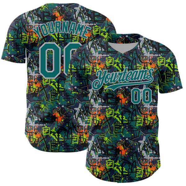Custom Graffiti Pattern Teal-Gray Splatter Authentic Baseball Jersey