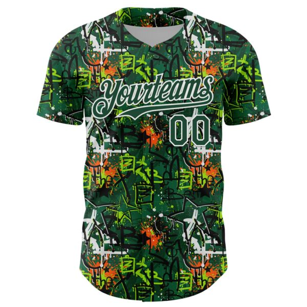Custom Graffiti Pattern Green-White Splatter Authentic Baseball Jersey