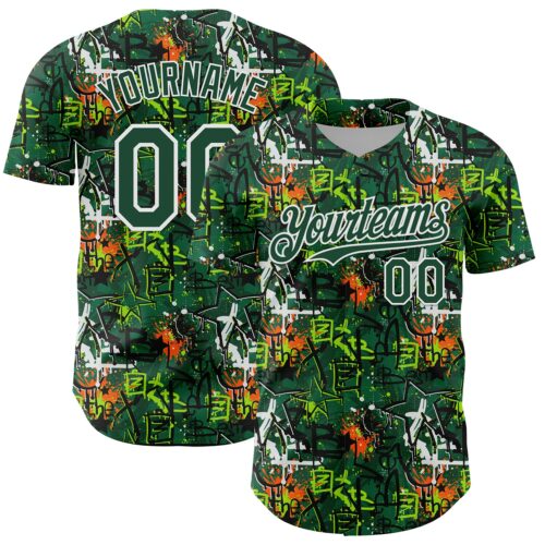 Custom Graffiti Pattern Green-White Splatter Authentic Baseball Jersey
