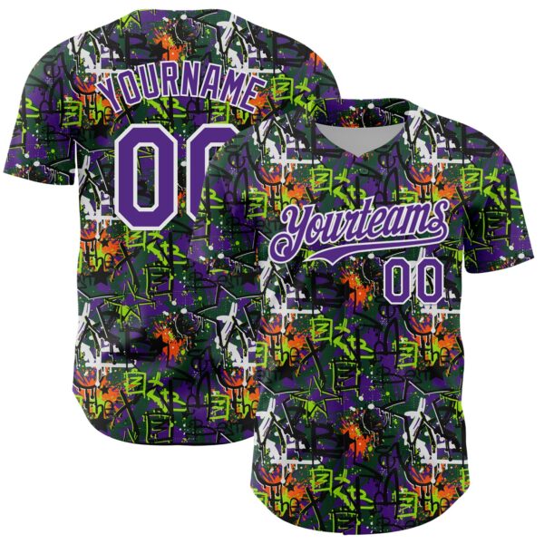 Custom Graffiti Pattern Purple-White Splatter Authentic Baseball Jersey
