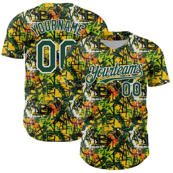 Custom Graffiti Pattern Green-White Splatter Authentic Baseball Jersey