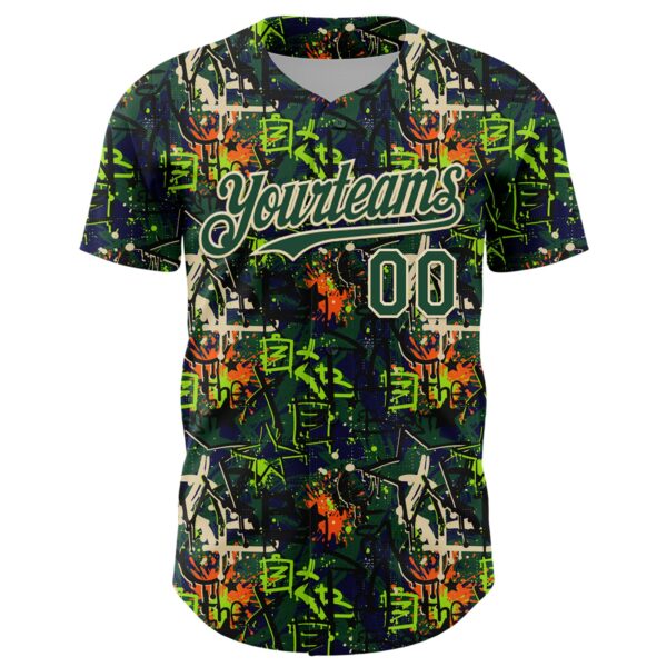 Custom Graffiti Pattern Green-Cream Splatter Authentic Baseball Jersey
