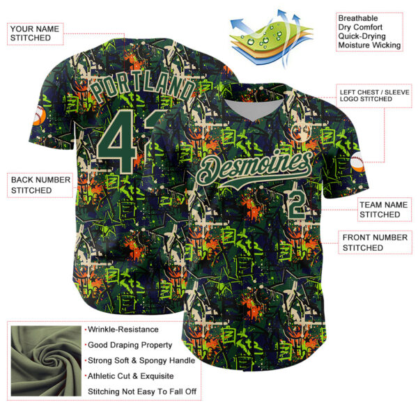 Custom Graffiti Pattern Green-Cream Splatter Authentic Baseball Jersey
