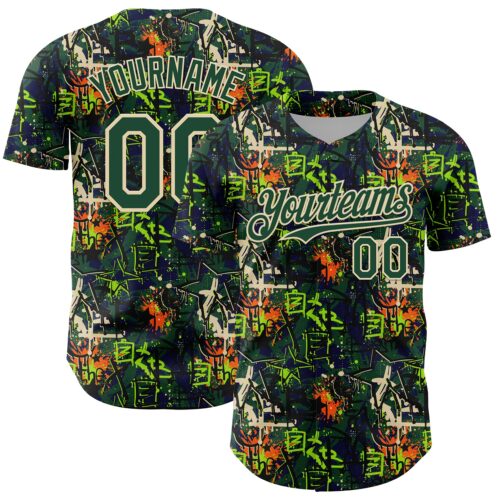 Custom Graffiti Pattern Green-Cream Splatter Authentic Baseball Jersey