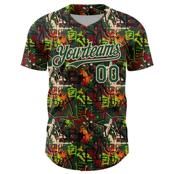 Custom Graffiti Pattern Green-Cream Splatter Authentic Baseball Jersey