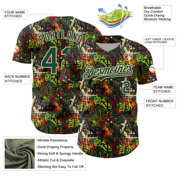 Custom Graffiti Pattern Green-Cream Splatter Authentic Baseball Jersey