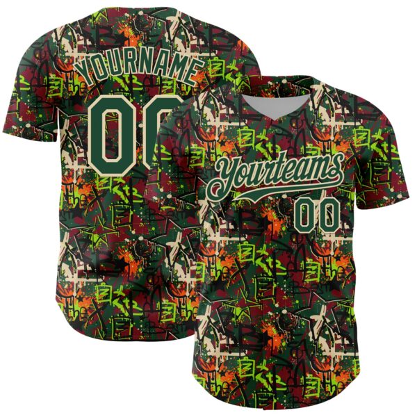 Custom Graffiti Pattern Green-Cream Splatter Authentic Baseball Jersey