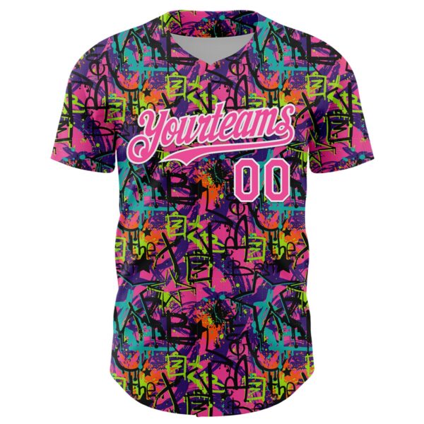 Custom Graffiti Pattern Pink-White Splatter Authentic Baseball Jersey