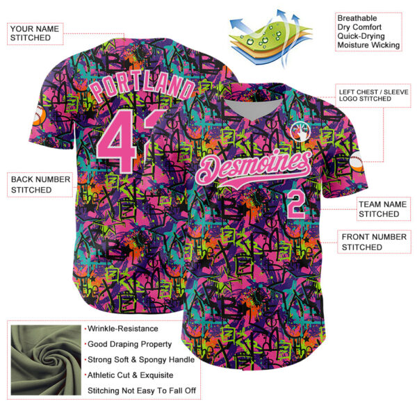 Custom Graffiti Pattern Pink-White Splatter Authentic Baseball Jersey