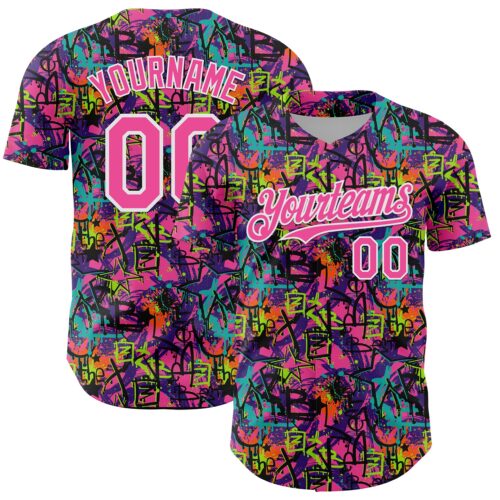 Custom Graffiti Pattern Pink-White Splatter Authentic Baseball Jersey