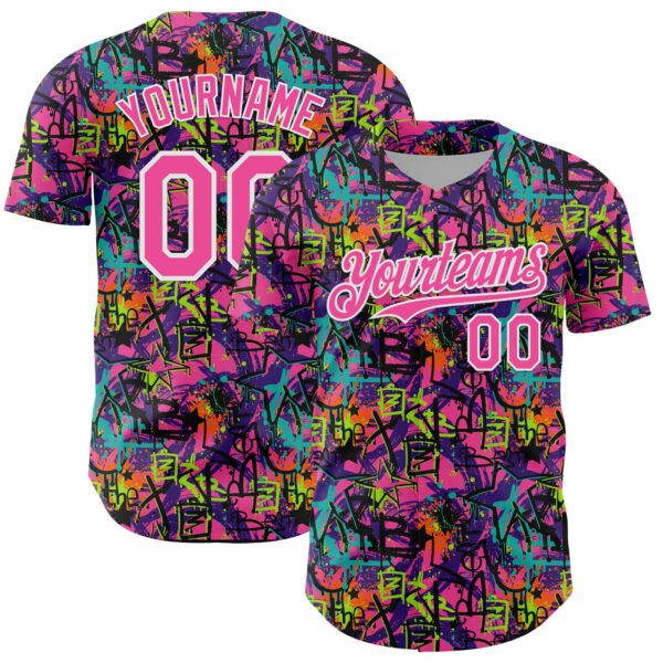 Custom Graffiti Pattern Pink-White Splatter Authentic Baseball Jersey