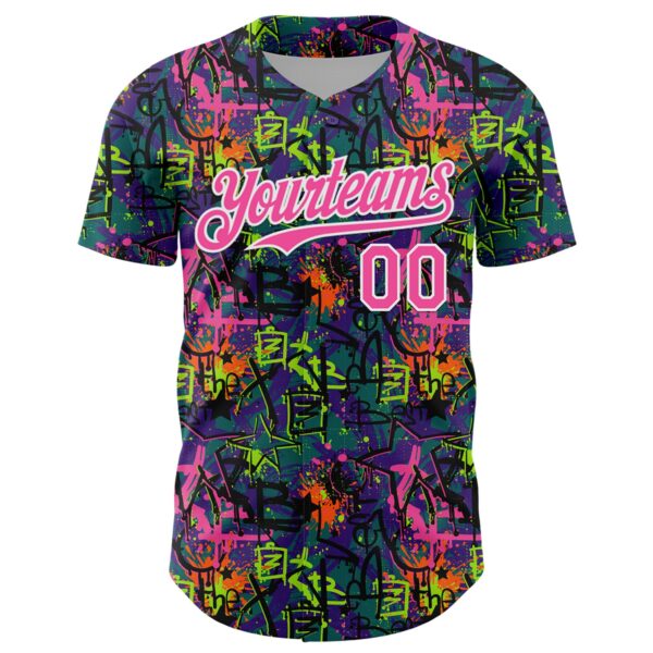Custom Graffiti Pattern Pink-White Splatter Authentic Baseball Jersey