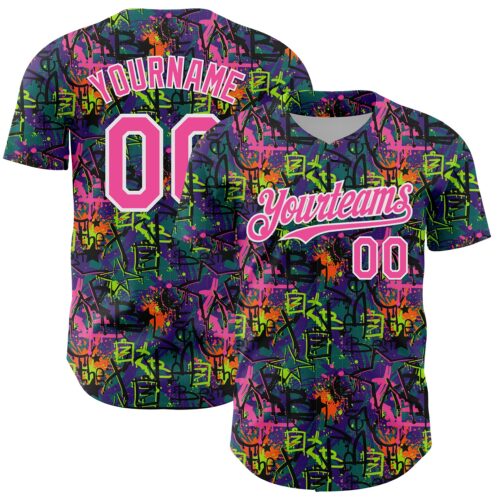 Custom Graffiti Pattern Pink-White Splatter Authentic Baseball Jersey