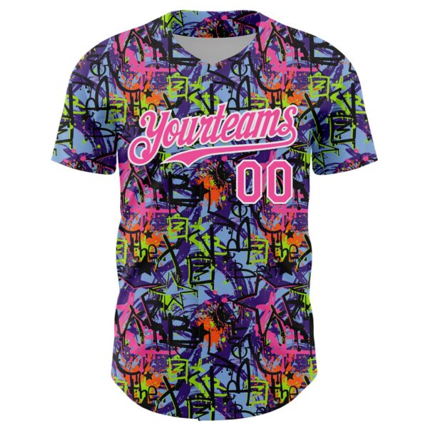 Custom Graffiti Pattern Pink-White Splatter Authentic Baseball Jersey