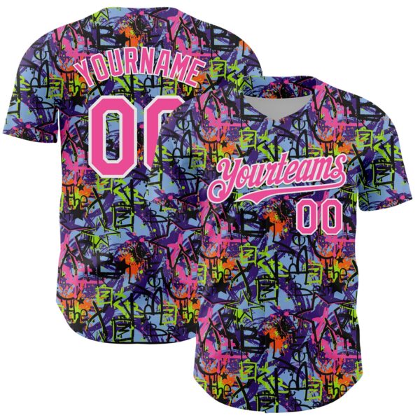 Custom Graffiti Pattern Pink-White Splatter Authentic Baseball Jersey