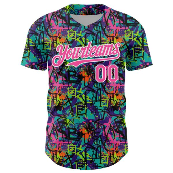Custom Graffiti Pattern Pink-White Splatter Authentic Baseball Jersey