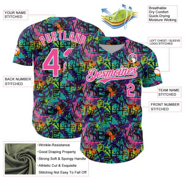 Custom Graffiti Pattern Pink-White Splatter Authentic Baseball Jersey