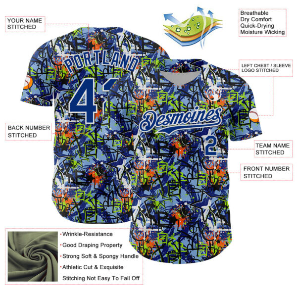 Custom Graffiti Pattern Royal-White Splatter Authentic Baseball Jersey