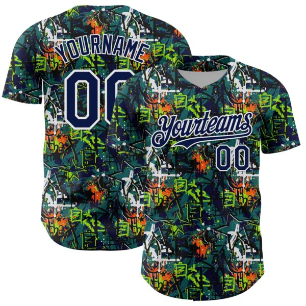 Custom Graffiti Pattern Navy-White Splatter Authentic Baseball Jersey
