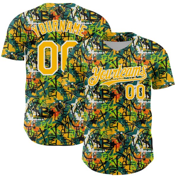 Custom Graffiti Pattern Gold-White Splatter Authentic Baseball Jersey