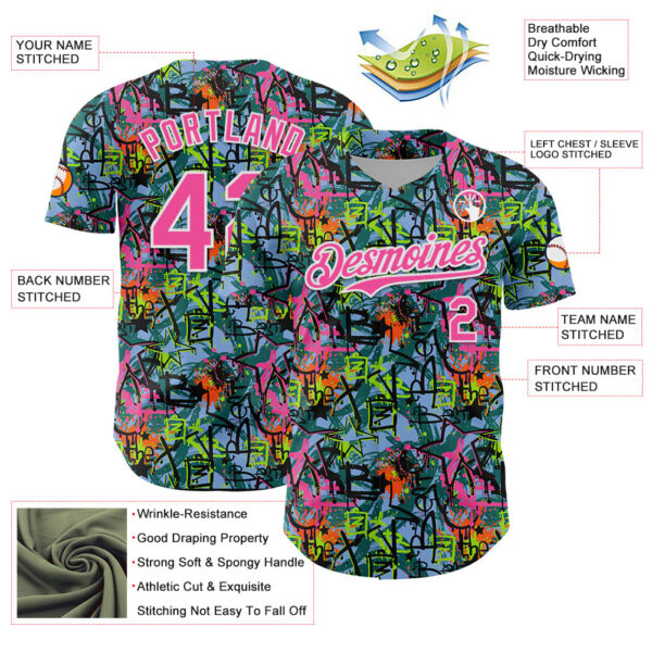 Custom Graffiti Pattern Pink-White Splatter Authentic Baseball Jersey