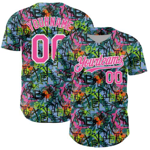 Custom Graffiti Pattern Pink-White Splatter Authentic Baseball Jersey