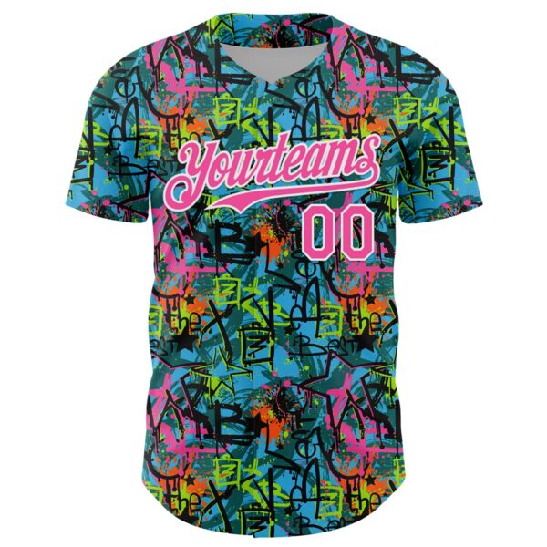 Custom Graffiti Pattern Pink-White Splatter Authentic Baseball Jersey