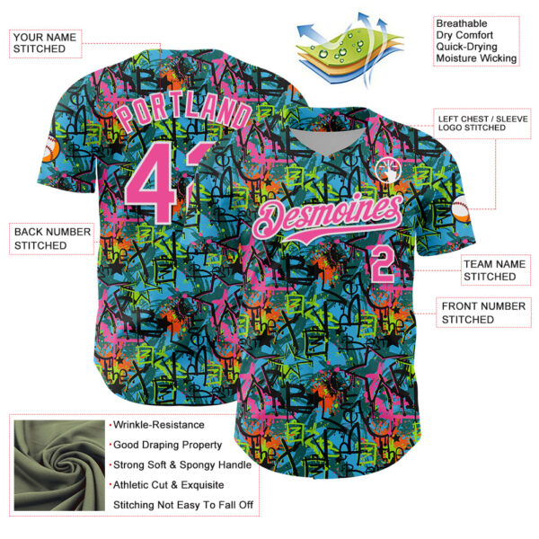 Custom Graffiti Pattern Pink-White Splatter Authentic Baseball Jersey
