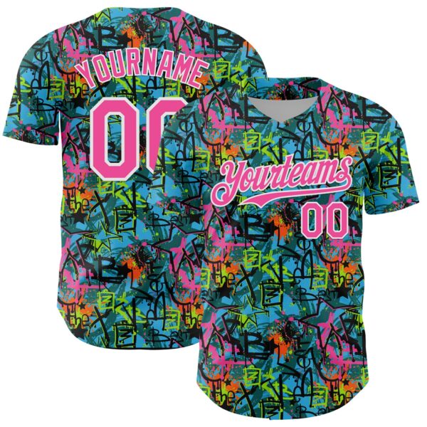 Custom Graffiti Pattern Pink-White Splatter Authentic Baseball Jersey