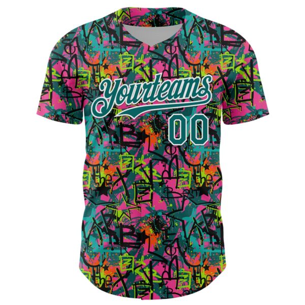 Custom Graffiti Pattern Teal-White Splatter Authentic Baseball Jersey