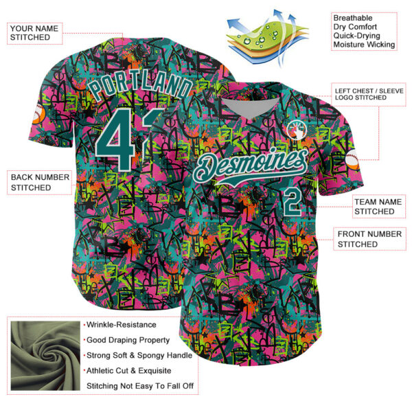 Custom Graffiti Pattern Teal-White Splatter Authentic Baseball Jersey