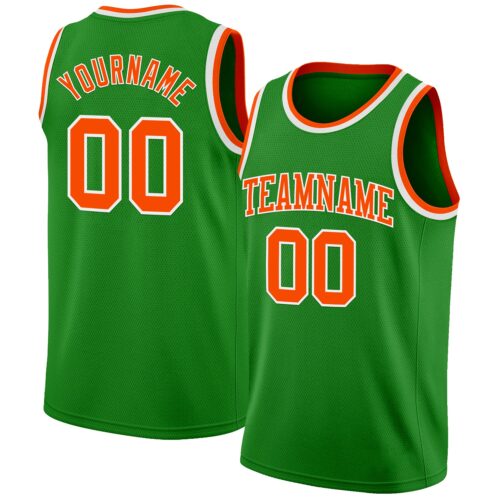 GrassGreen0049 Custom Grass Green Orange-White Authentic Basketball Jersey