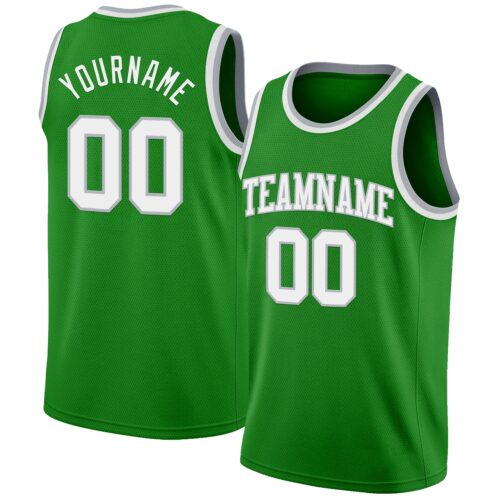GrassGreen0051 Custom Grass Green White-Gray Authentic Basketball Jersey