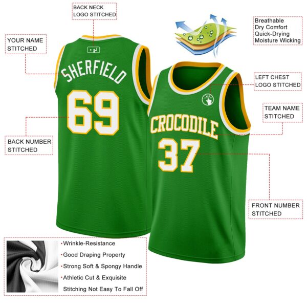 Custom Grass Green White-Gold Authentic Basketball Jersey