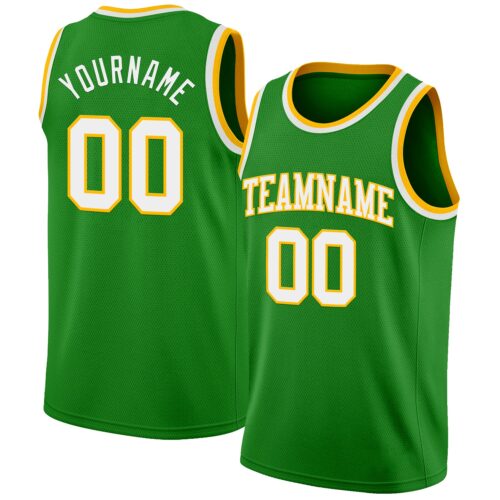 GrassGreen0052 Custom Grass Green White-Gold Authentic Basketball Jersey