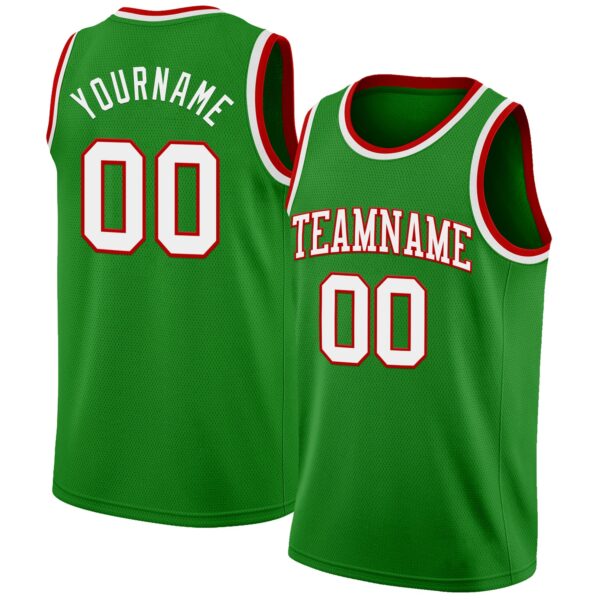 Custom Grass Green White-Red Authentic Basketball Jersey